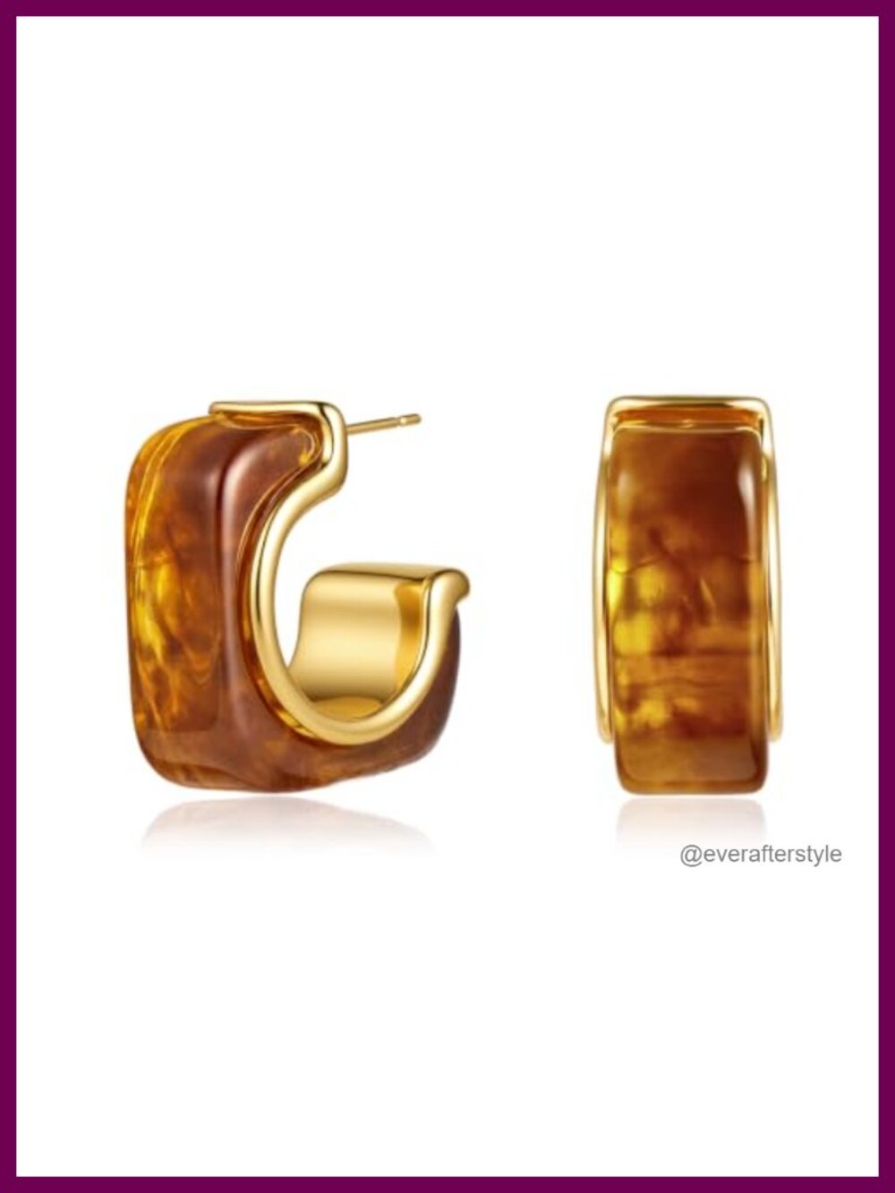 Chunky Half Hoop Earrings with Sterling Silver Post Resin Statement Hoops
